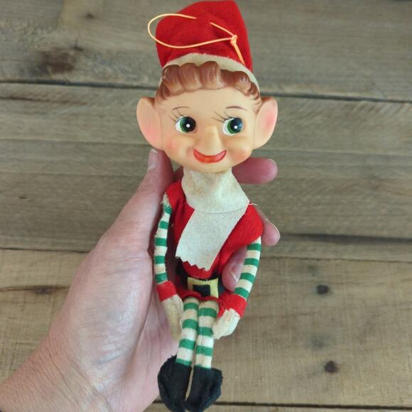 Vintage 1950s MCM Kitschy Red Green and White Oversized Elf Knee Hugger Ornament - Picture 2 of 10